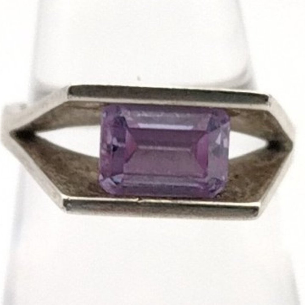 Taxco Mexico Amethyst Sterling Silver Ring Cocktail Ring Size 6.25
